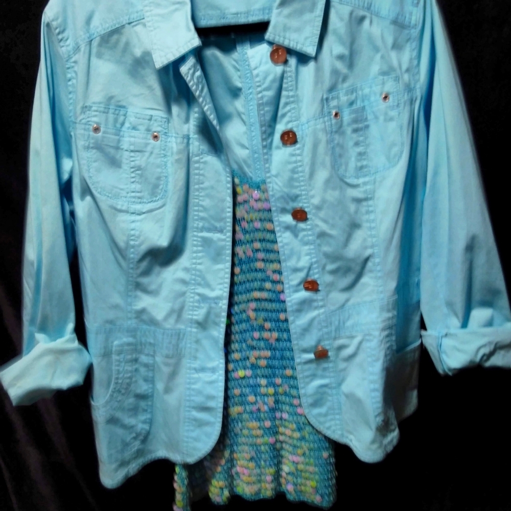 Light turquoise jacket with gorgeous sequins top